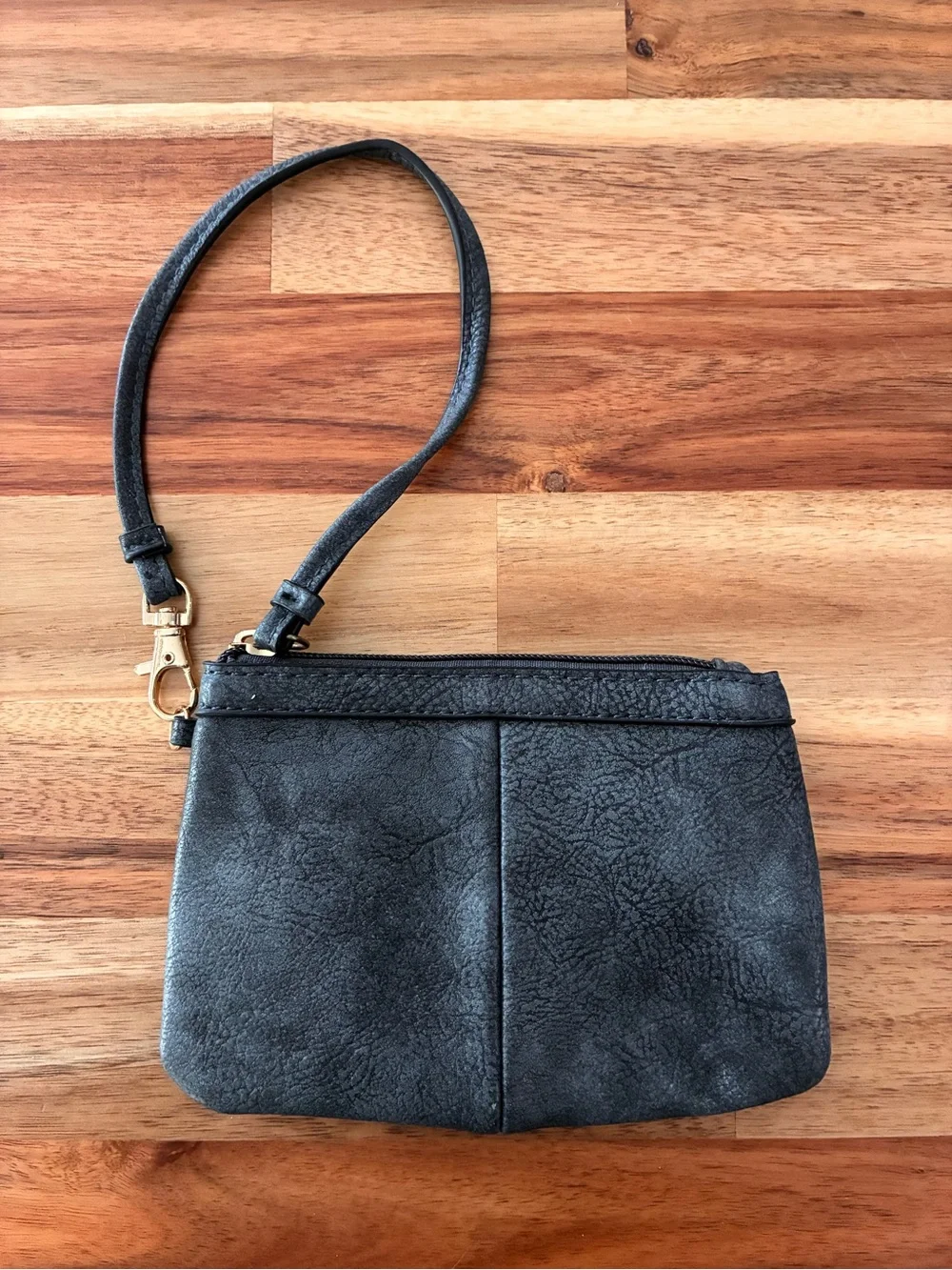 Wilsons Leather Wristlet Purse Wallet Clutch Gray Pebbled Leather